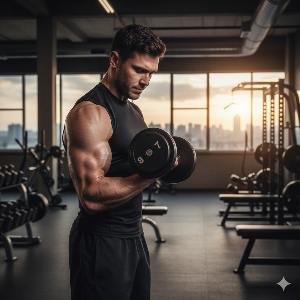 手臂训练 - 展示强壮的肱二头肌和三头肌